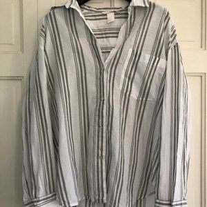 Oversized Grey & White Striped Button-Down